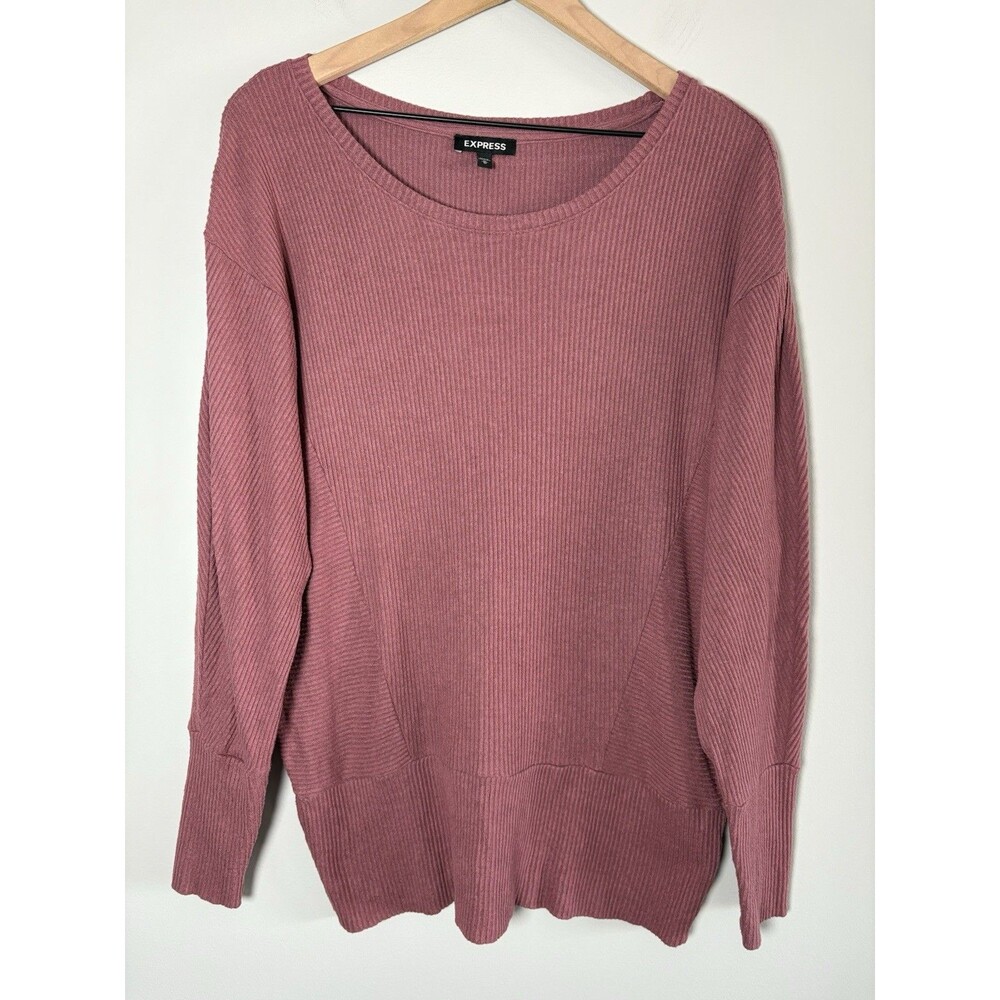 Express Ribbed Top Womens  Medium Mauve Long Sleeve Stretch